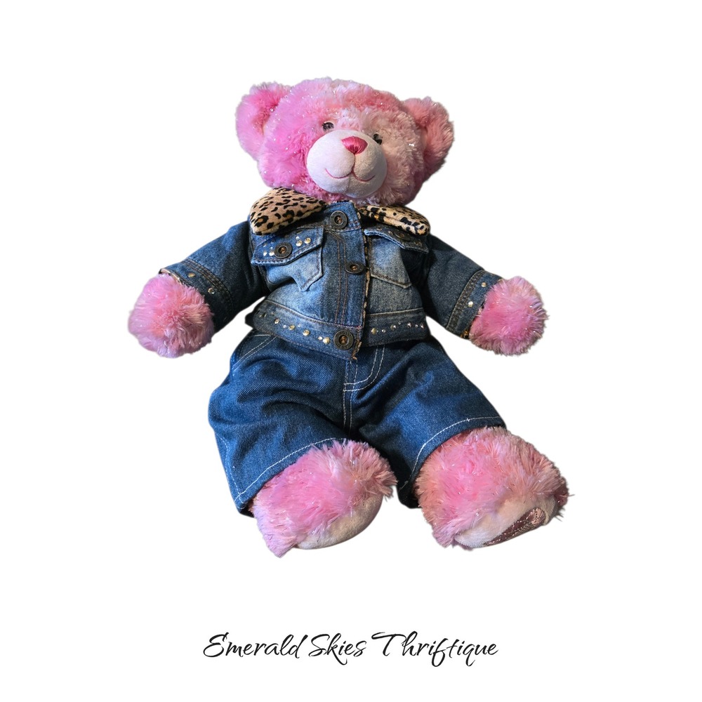 Build A Bear Pink Glitter Heart Foot Stuffed Animal Plush w outfit Free ship